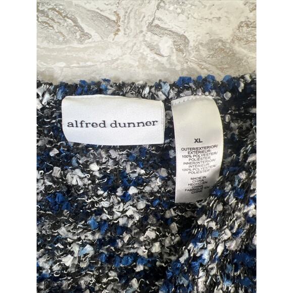 Alfred Dunner XL Fuzzy Jacket Blue Black Grey White Cardigan - Picture 3 of 6